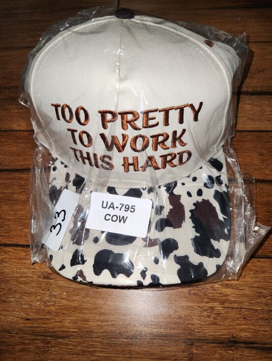 Accessories - Too Pretty To Work This Hard Embroidered Cow Print Cap